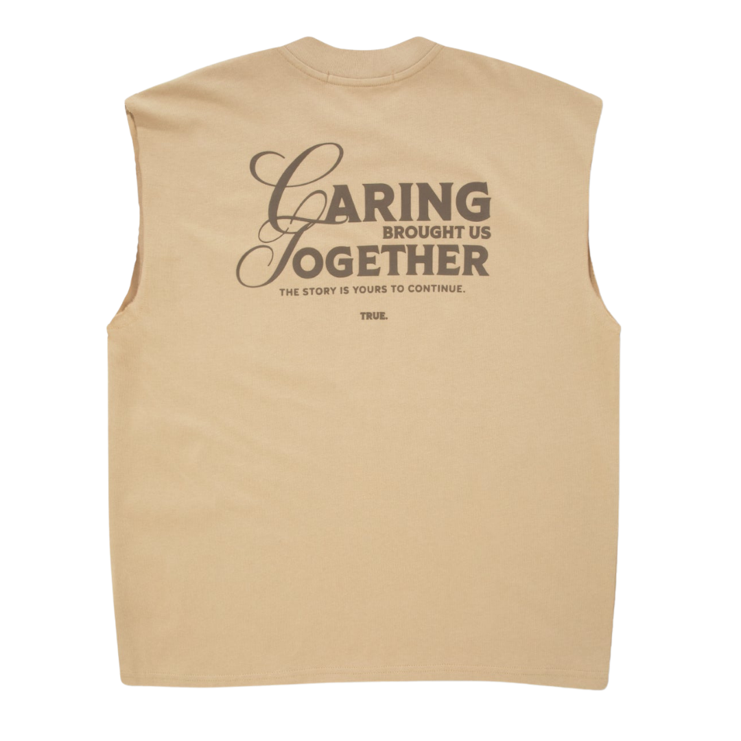 TRUE CARING SLEEVELESS TEE - SAND