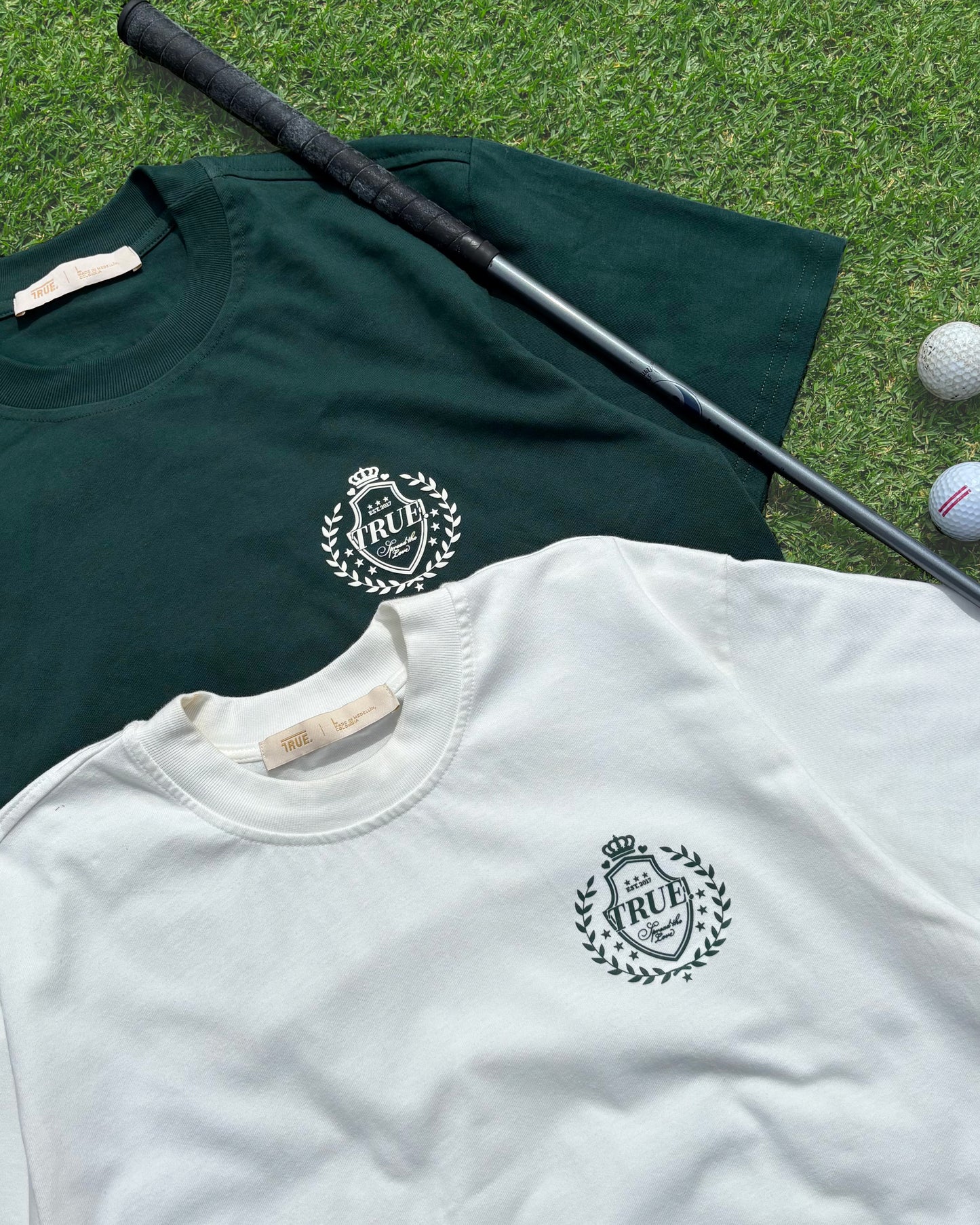 TRUE LOUNGE TEE - IVORY / PINE GREEN