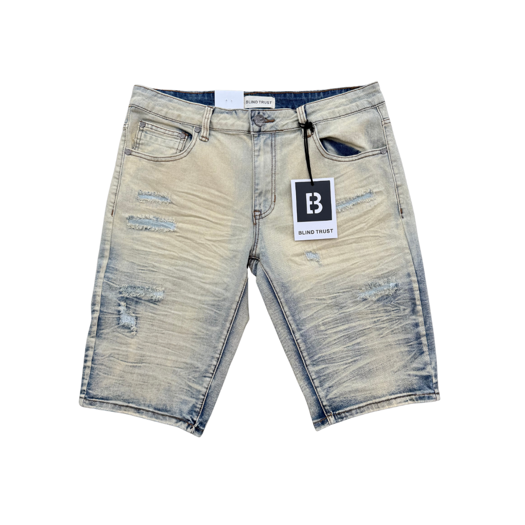 SLASH WASH DENIM SHORTS