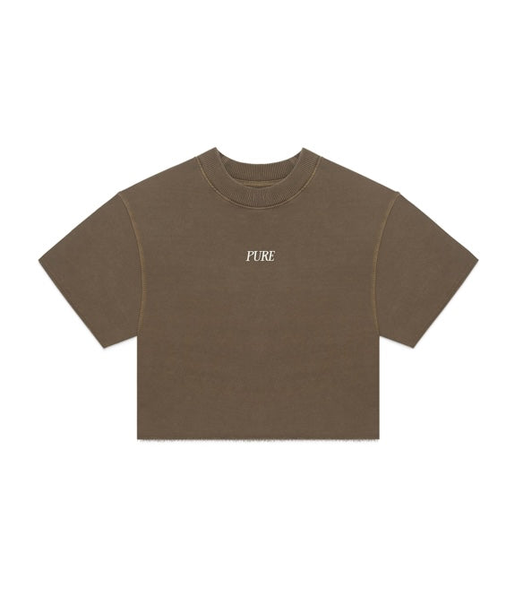PURE WASHED BROWN CROPPED TEE