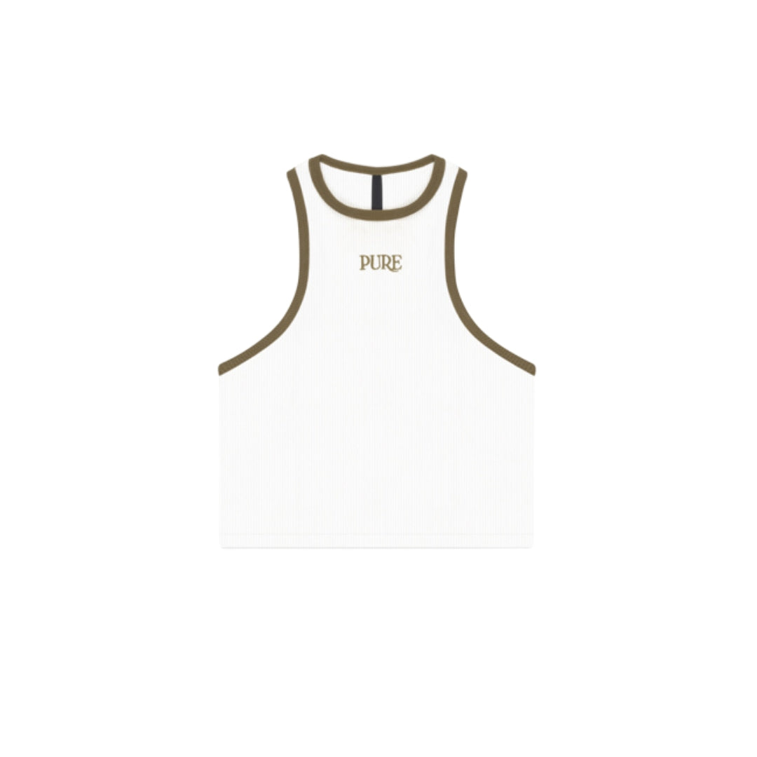 PURE CROP TOP - WHITE/BROWN