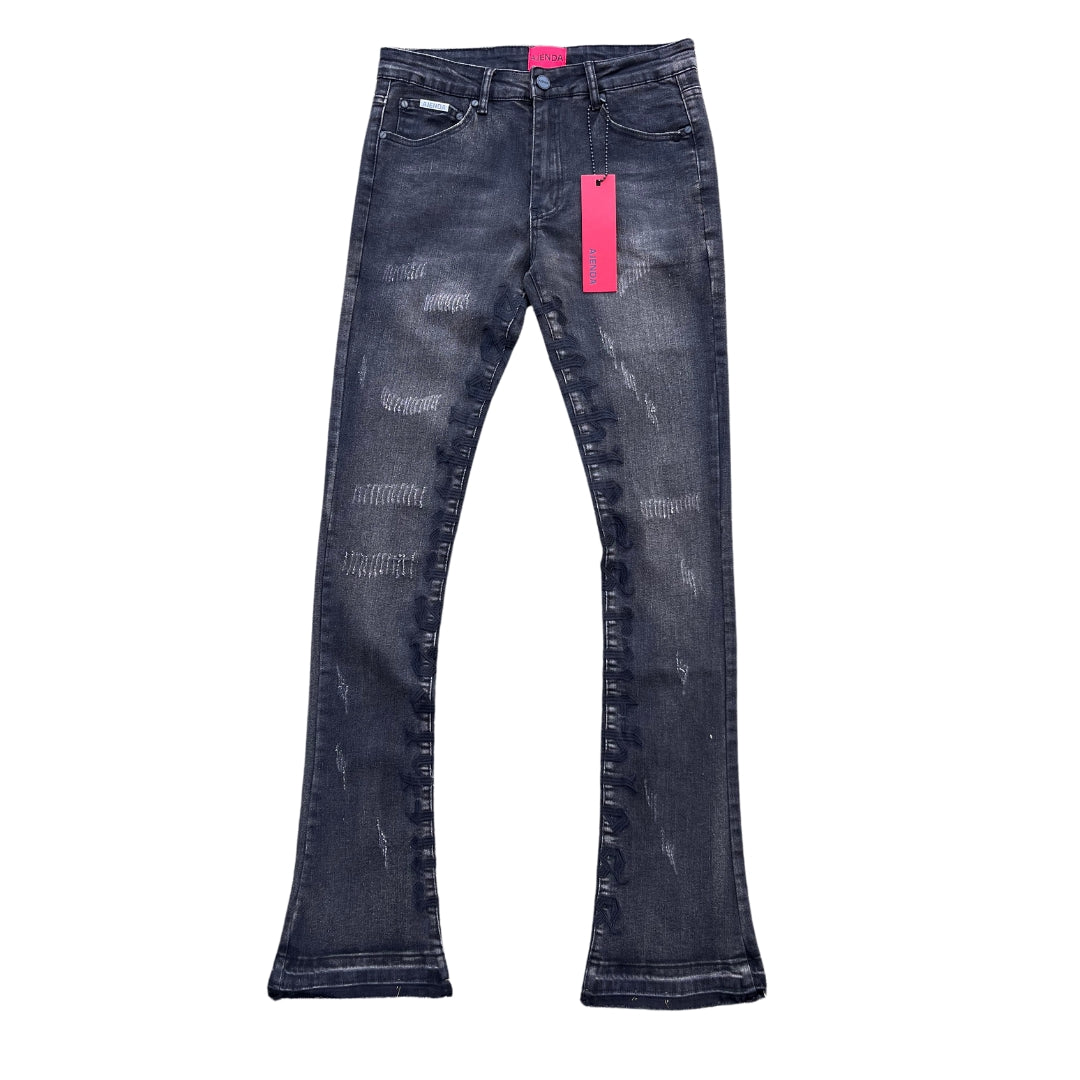 AJENDA WASHED BLACK FLARE DENIM