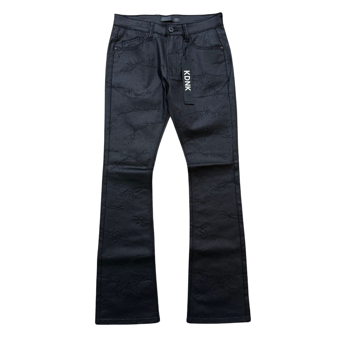 KDNK RHINESTONE WAX PANTS - BLACK