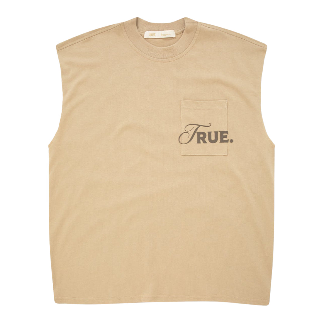 TRUE CARING SLEEVELESS TEE - SAND
