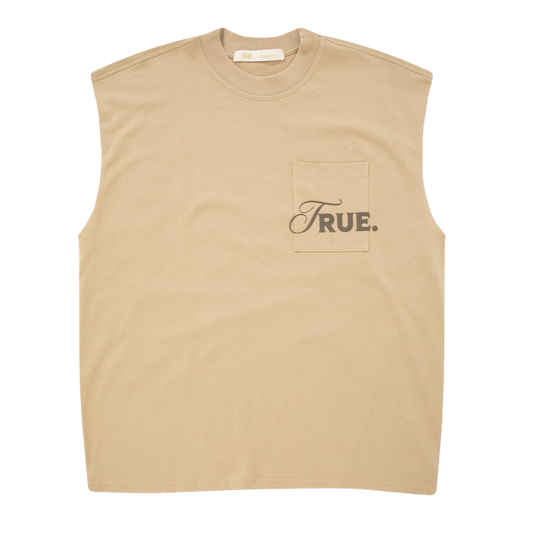 TRUE CARING SLEEVELESS TEE - SAND