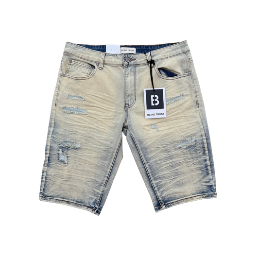 SLASH WASH DENIM SHORTS