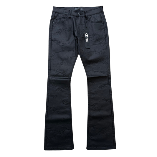 KDNK RHINESTONE WAX PANTS - BLACK