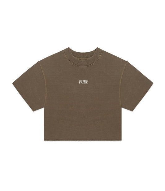 PURE WASHED BROWN CROPPED TEE