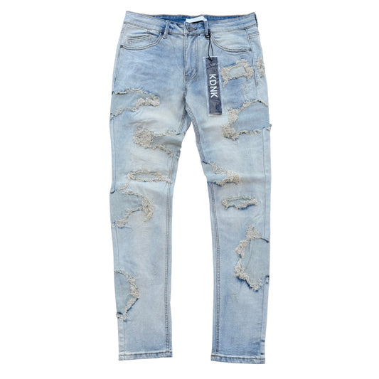 KDNK SELF-PATCHED JEANS - LIGHT BLUE
