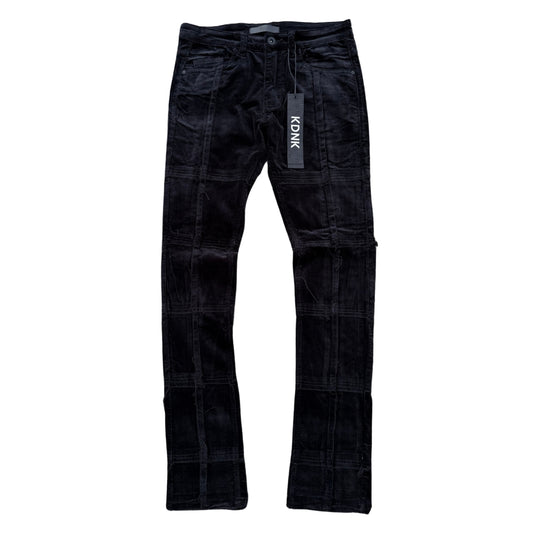 KDNK CORDUROY PANELLED STACKED JEANS - BLACK