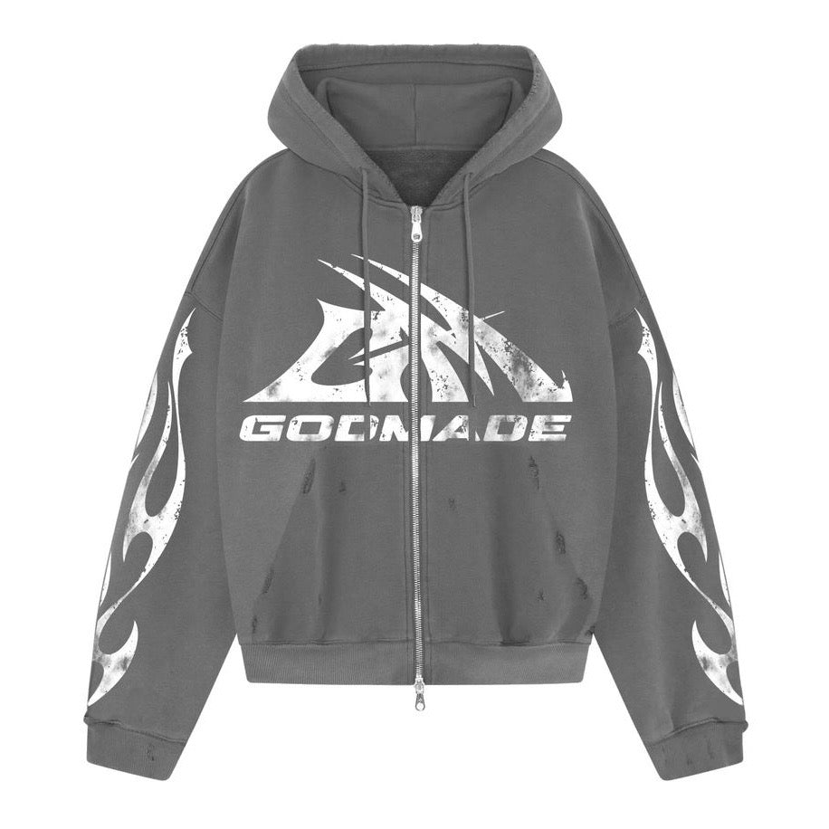 GODMADE WASHED ZIP HOODIE - GREY