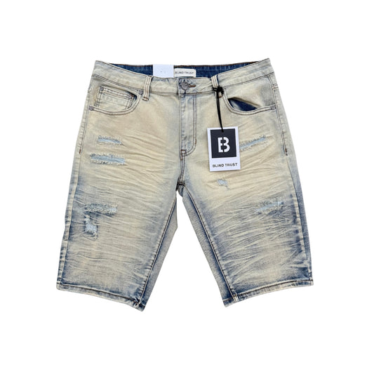 SLASH WASH DENIM SHORTS