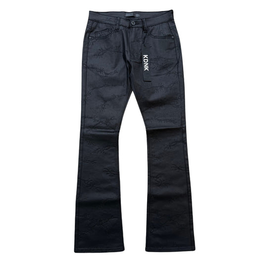 KDNK RHINESTONE WAX PANTS - BLACK