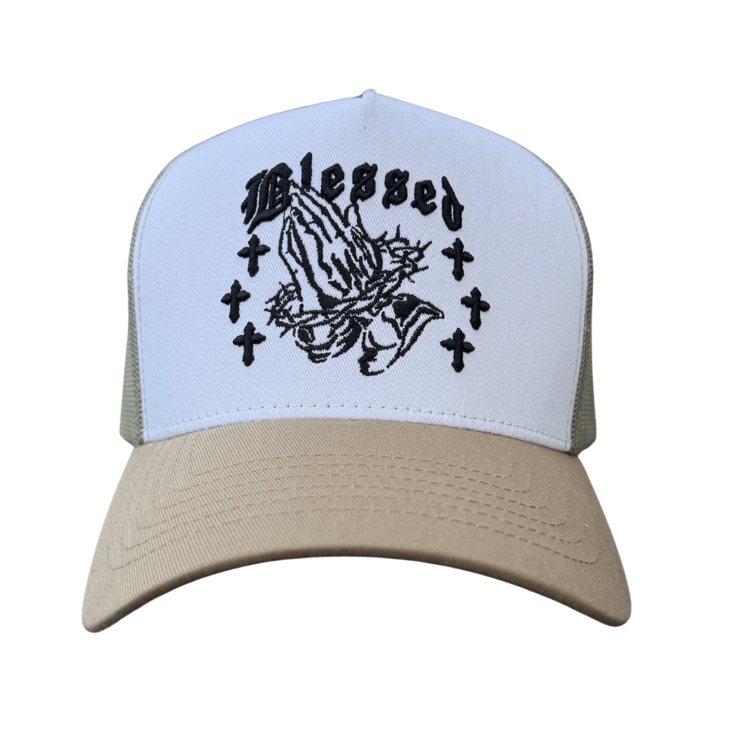 BLESSED TRUCKER HAT - WHITE/KHA